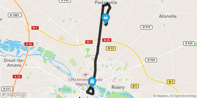 Itinéraire vers Amiens