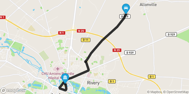 Itinéraire vers Amiens