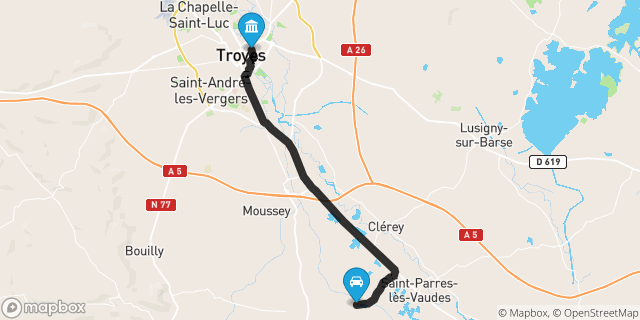 Itinéraire vers Troyes