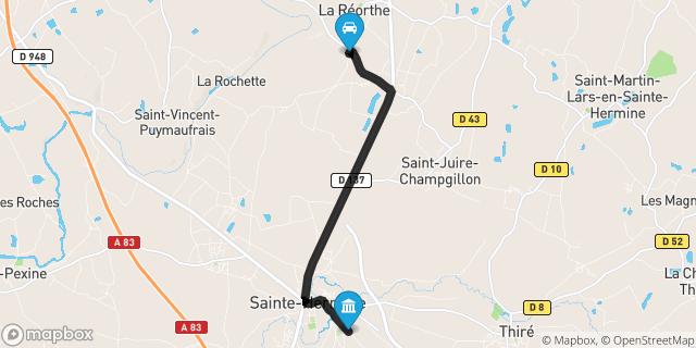 Itinéraire vers Sainte-Hermine