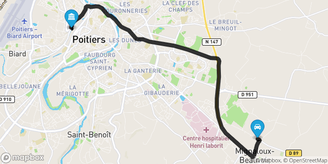 Itinéraire vers Poitiers