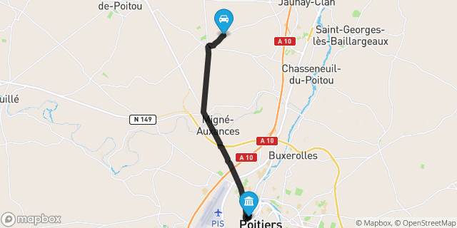 Itinéraire vers Poitiers