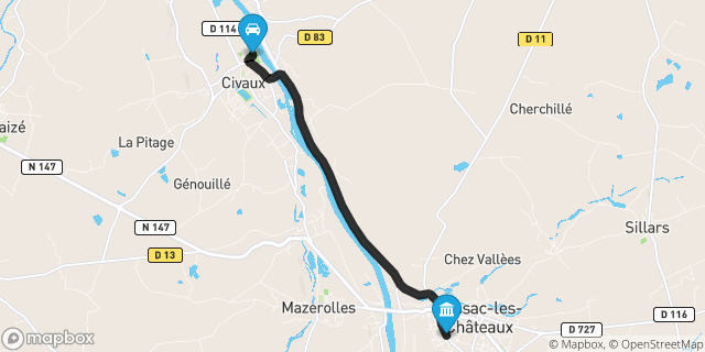Itinéraire vers Lussac-les-Châteaux