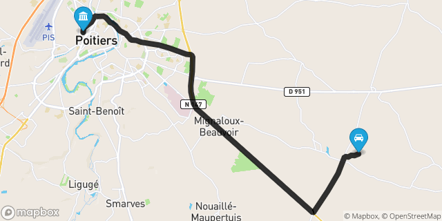 Itinéraire vers Poitiers