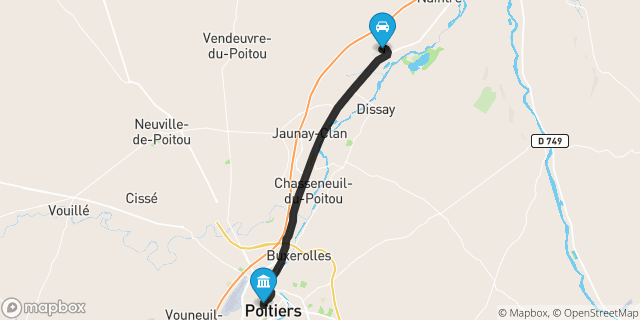 Itinéraire vers Poitiers