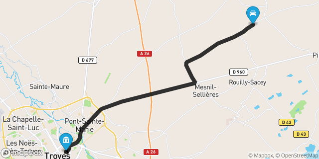 Itinéraire vers Troyes