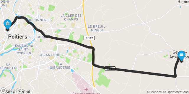 Itinéraire vers Poitiers