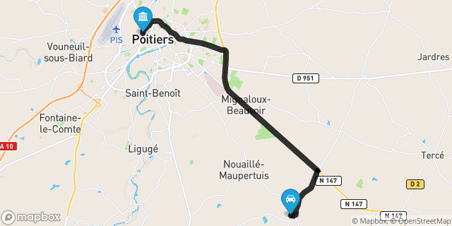 Itinéraire vers Poitiers