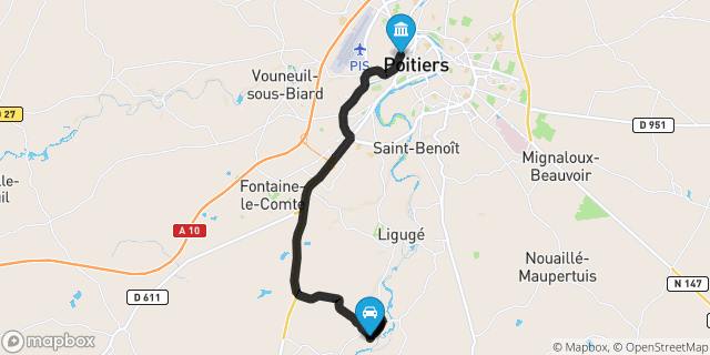 Itinéraire vers Poitiers