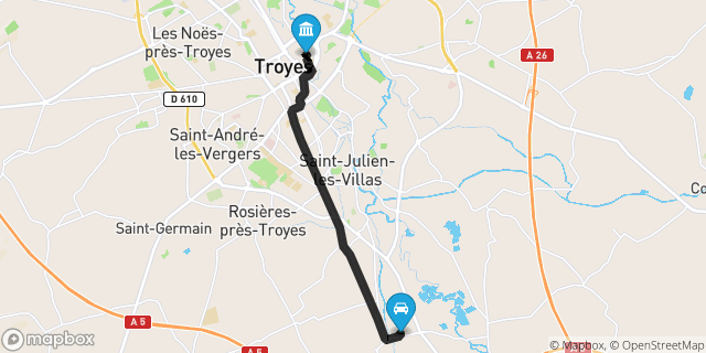 Itinéraire vers Troyes