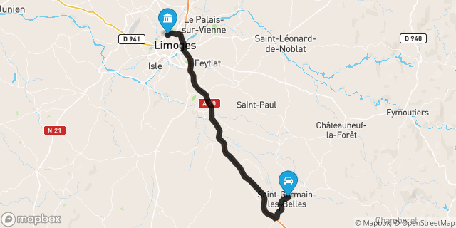 Itinéraire vers Limoges