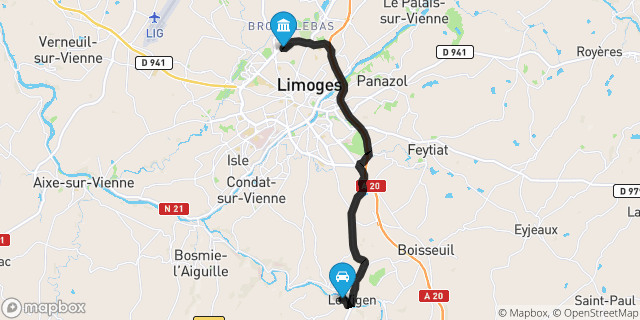 Itinéraire vers Limoges