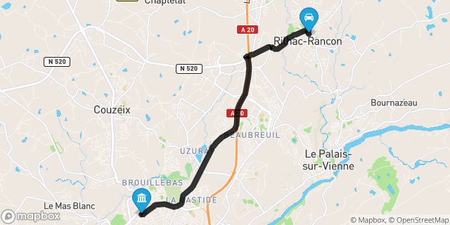Itinéraire vers Limoges