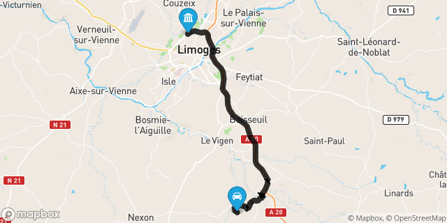 Itinéraire vers Limoges