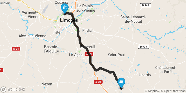 Itinéraire vers Limoges
