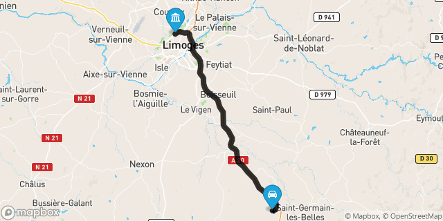 Itinéraire vers Limoges