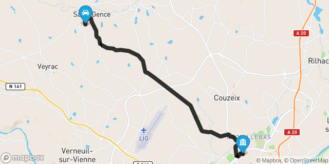Itinéraire vers Limoges