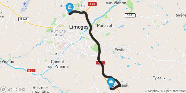 Itinéraire vers Limoges