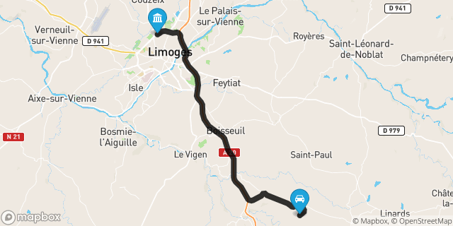 Itinéraire vers Limoges