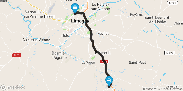 Itinéraire vers Limoges