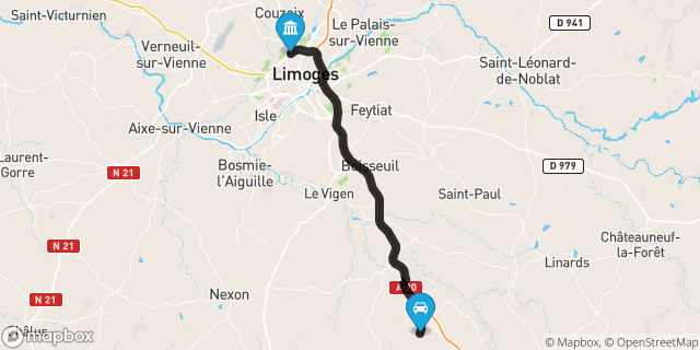 Itinéraire vers Limoges