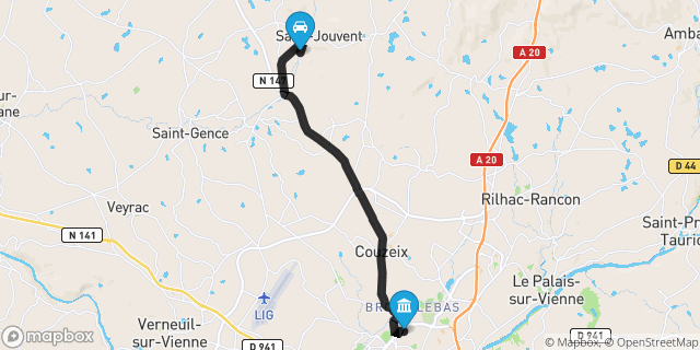 Itinéraire vers Limoges