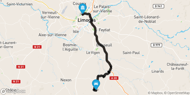 Itinéraire vers Limoges