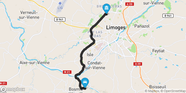 Itinéraire vers Limoges