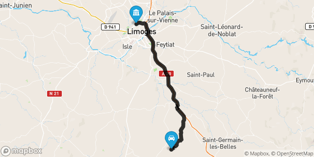 Itinéraire vers Limoges