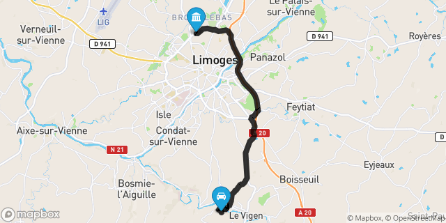 Itinéraire vers Limoges