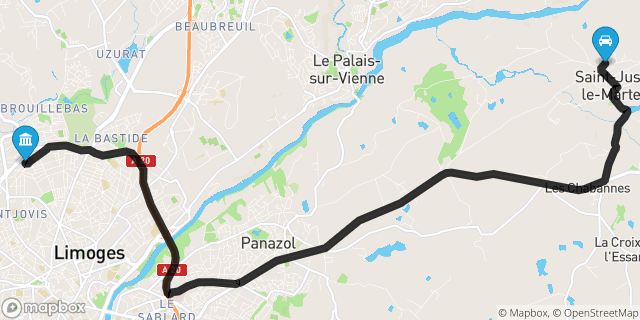 Itinéraire vers Limoges
