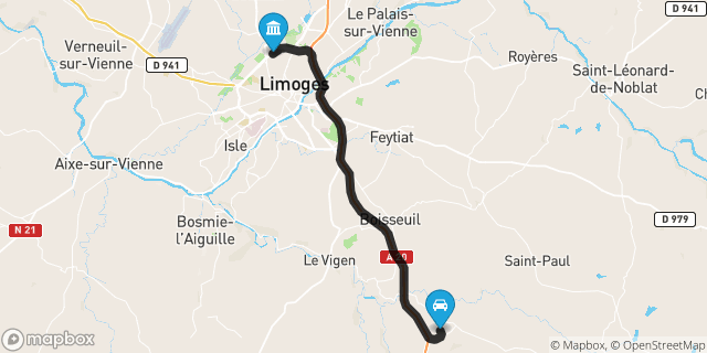 Itinéraire vers Limoges