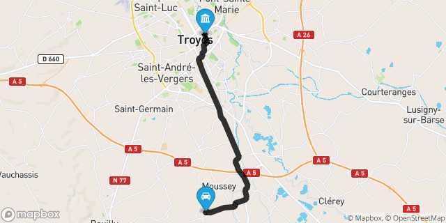 Itinéraire vers Troyes