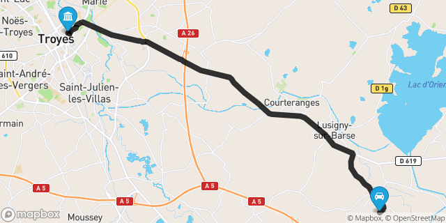 Itinéraire vers Troyes