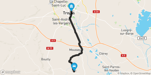 Itinéraire vers Troyes