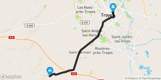 Itinéraire vers Troyes