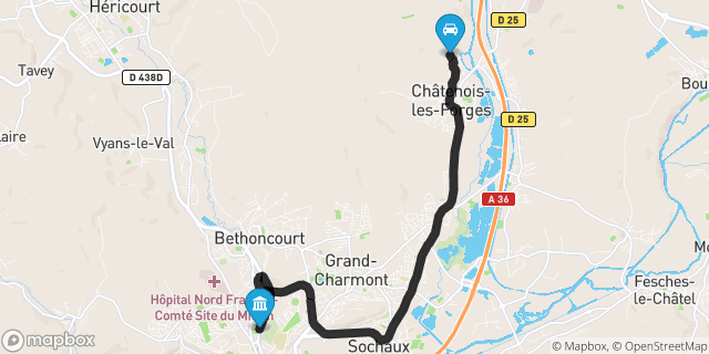Itinéraire vers Montbéliard