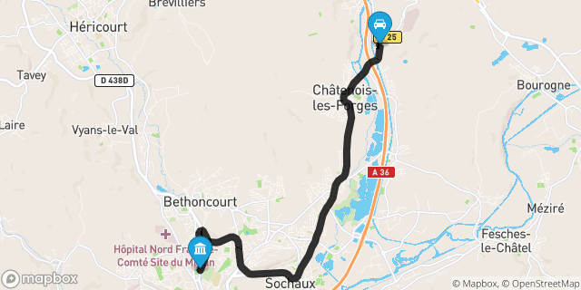 Itinéraire vers Montbéliard