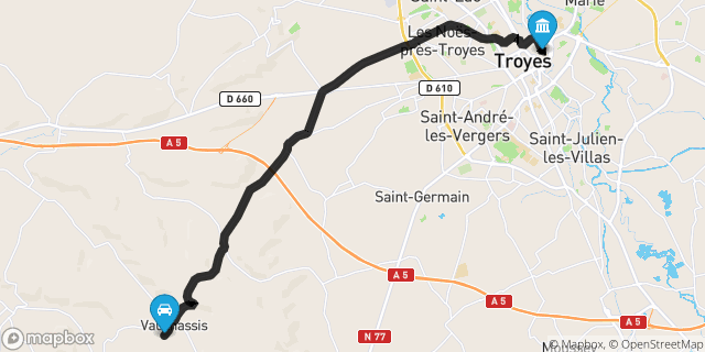Itinéraire vers Troyes