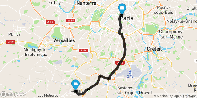 Itinéraire vers Paris