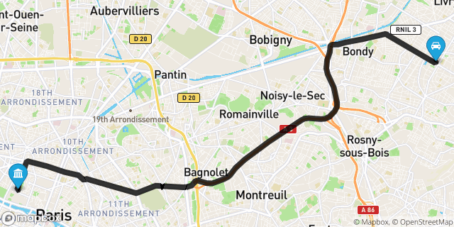 Itinéraire vers Paris