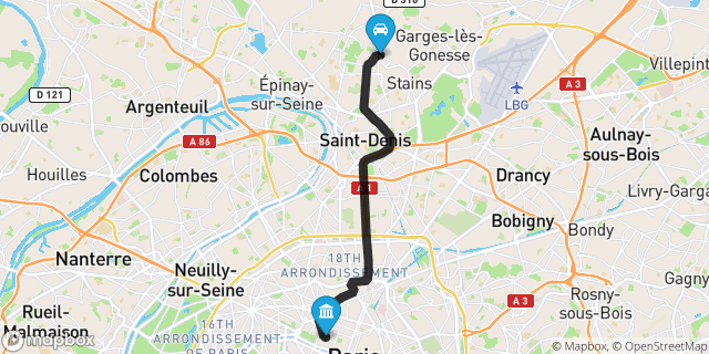 Itinéraire vers Paris