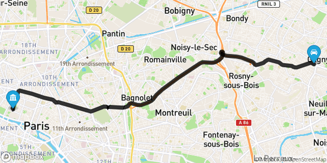 Itinéraire vers Paris
