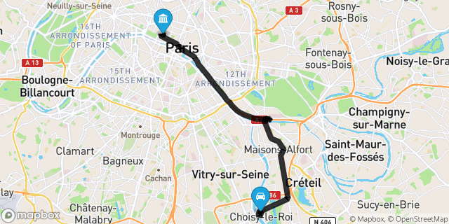 Itinéraire vers Paris