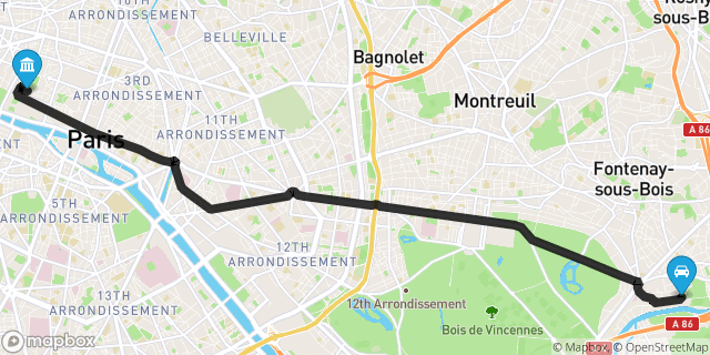 Itinéraire vers Paris