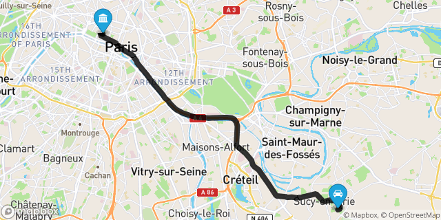 Itinéraire vers Paris