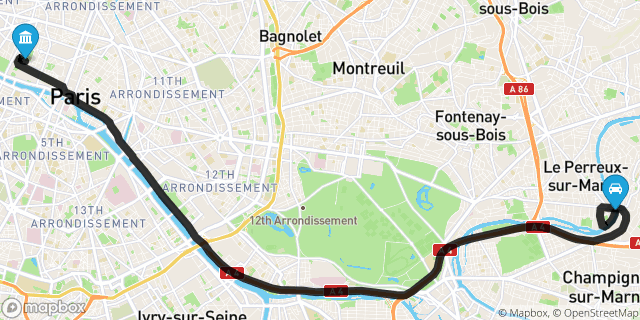 Itinéraire vers Paris