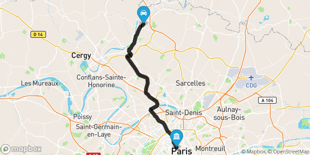 Itinéraire vers Paris
