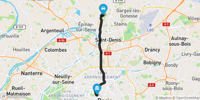 Itinéraire vers Paris