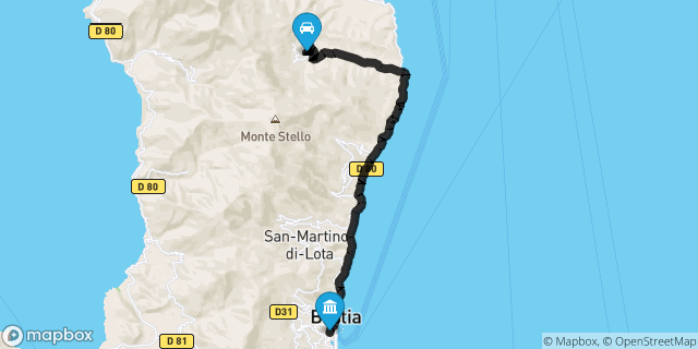 Itinéraire vers Bastia